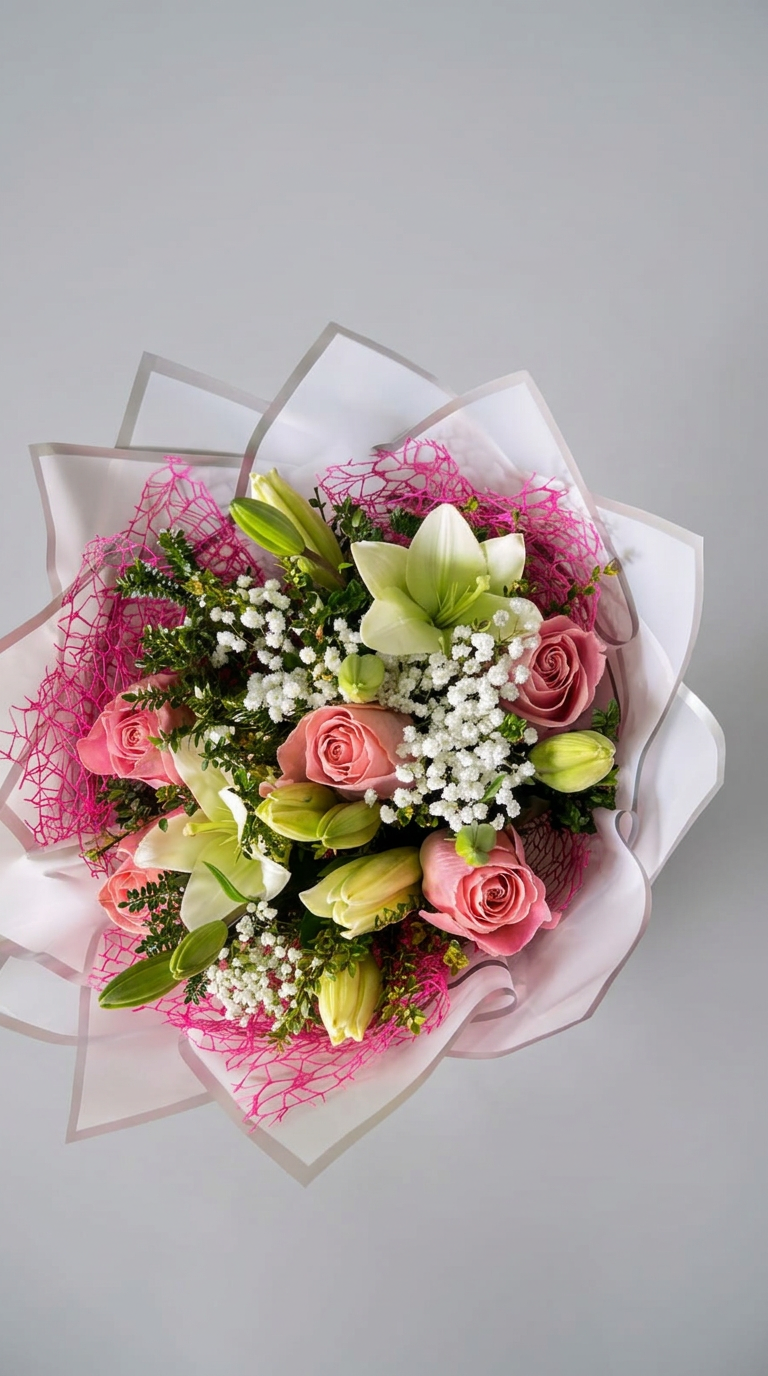 Ramo de rosas y lilias